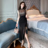 stylish women’s lace stitching dress evening wear
