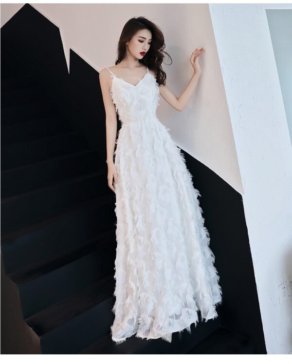 White Suspender Evening Party Dress – Elegant Birthday & Celebration Dress