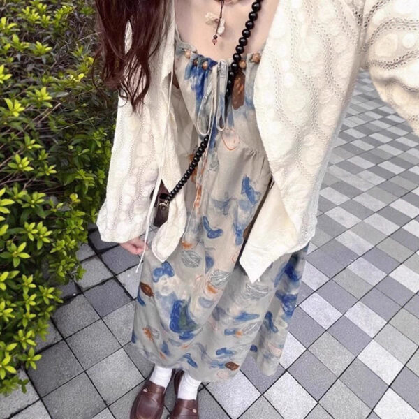 Floral Watercolor Print Strap Dress for Women, Summer Elegant Style, Petite-Friendly, Slim Fit, Long Dress