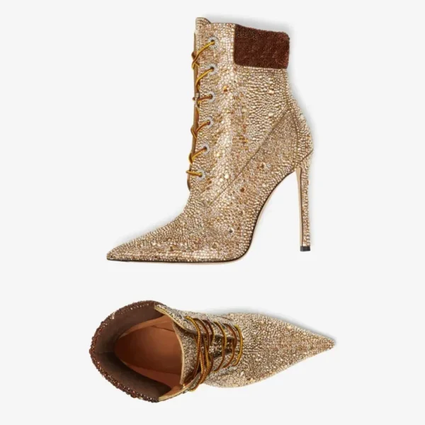 565313606 Water Diamond Mixed Color Cross Strap Short Boots