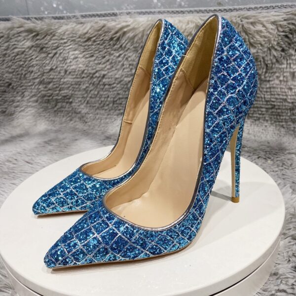 Glitter Sequins Crocodile Effect Women Pointy Toe High Heel
