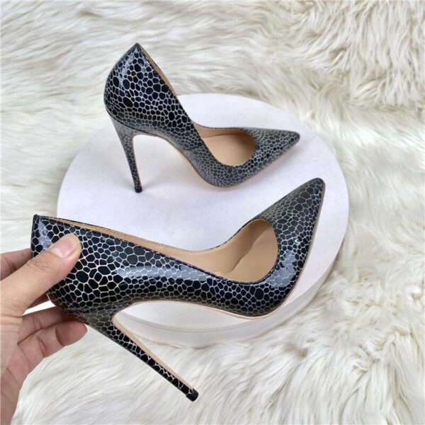 Geometry Pattern Print Women Black Patent Pointy Toe High Heel