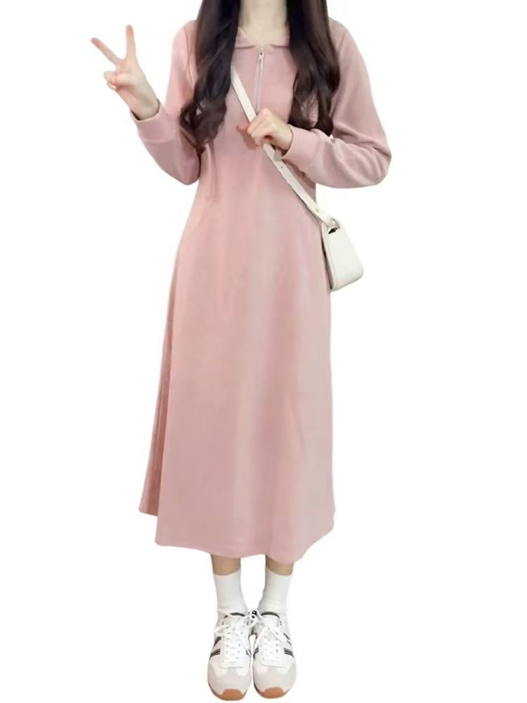 Pink Hooded Long Sleeve Dress for Women Elegant and Moderate Length, Fashionable Midi Dress - Image 6