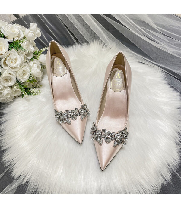 Champagne Silk Bridesmaid White High Heels