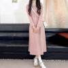 Pink Hooded Long Sleeve Dress for Women Elegant and Moderate Length, Fashionable Midi Dress