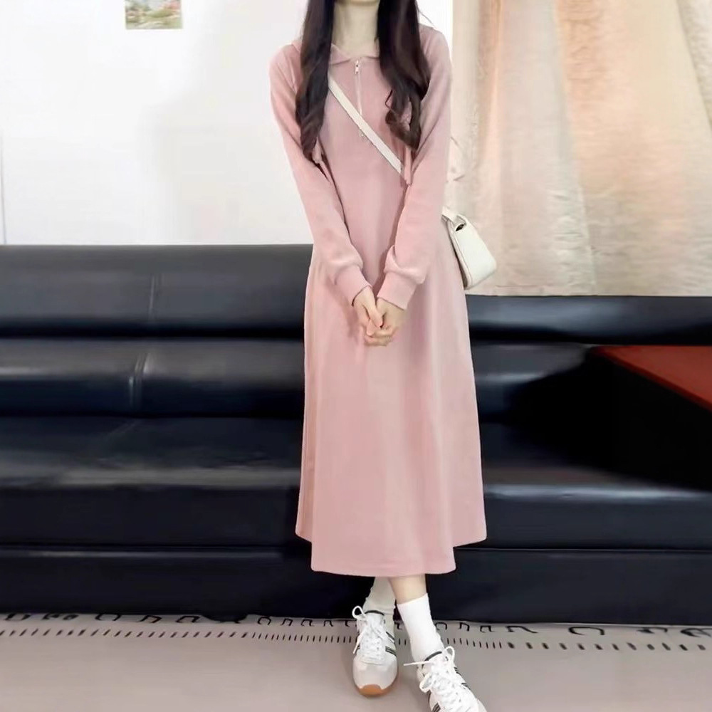 Pink Hooded Long Sleeve Dress for Women Elegant and Moderate Length, Fashionable Midi Dress - Image 3