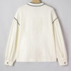 Beige Contrast Color Trim Button Down Long Puff Sleeve Shirt