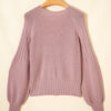 Light Pink Mixed Texture Knit Button V Neck Sweater Cardigan