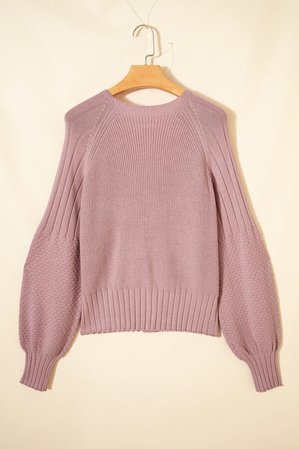 Light Pink Mixed Texture Knit Button V Neck Sweater Cardigan