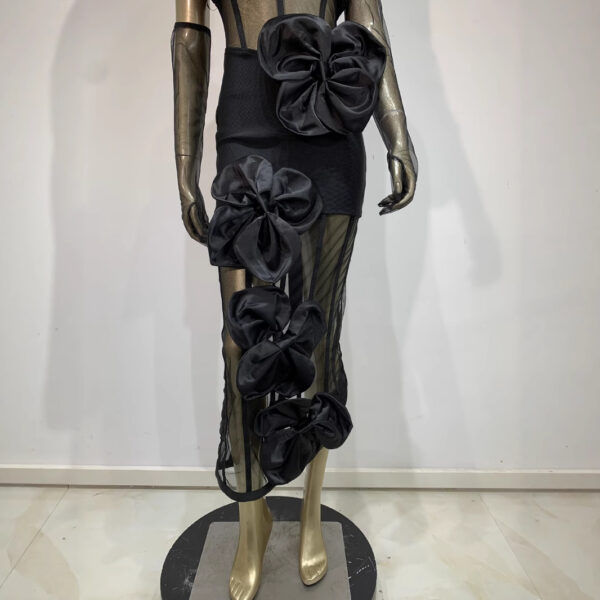 Luxury Black Bandage Skirt Dress with Gloves – Elegant Banquet & Party Formal Look