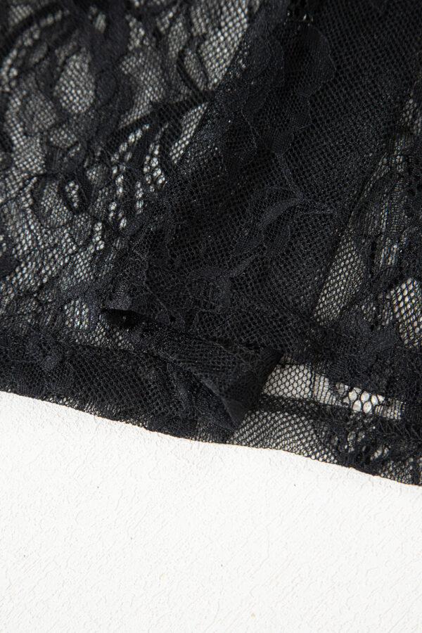 Black Solid Color Sleeveless Sheer Floral Lace Patchwork Long Dress