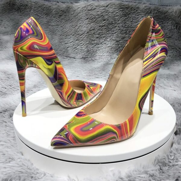 Art Painting Printed Women Partent Stiletto High Heels