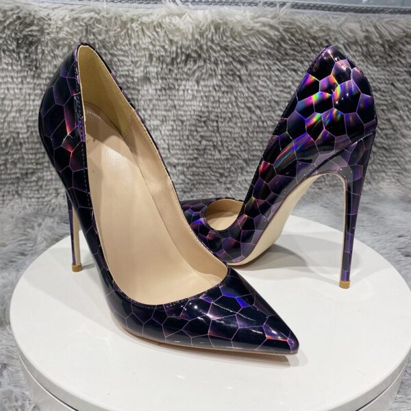 Geometry Print Women Glossy Patent Pointed Toe High Heel