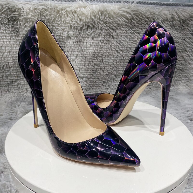 Geometry Print Women Glossy Patent Pointed Toe High Heel - Image 4