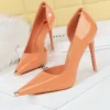Leather High Heels Metal Pointed Women Pumps