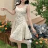 French Style Elegant Strap Dress Summer New Floral Print Dress for Women, Waist-Cinching, Petite-Friendly, Slim-Fitting Strap Dress, Short Dress
