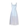 Blue Fitted Strap Long Dress with Square Neck and Textured Fabric, Elegant Waist-Cinching Summer Dress