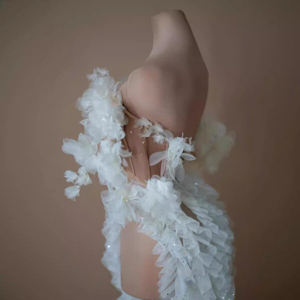 White Mesh High Slit Dress – Elegant Designer Look