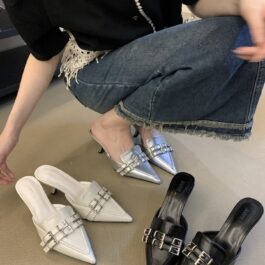 Toe Slip On Mules Shoes Thin High Heel