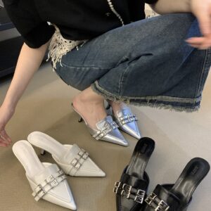 Toe Slip On Mules Shoes Thin High Heel