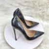 Geometry Pattern Print Women Black Patent Pointy Toe High Heel