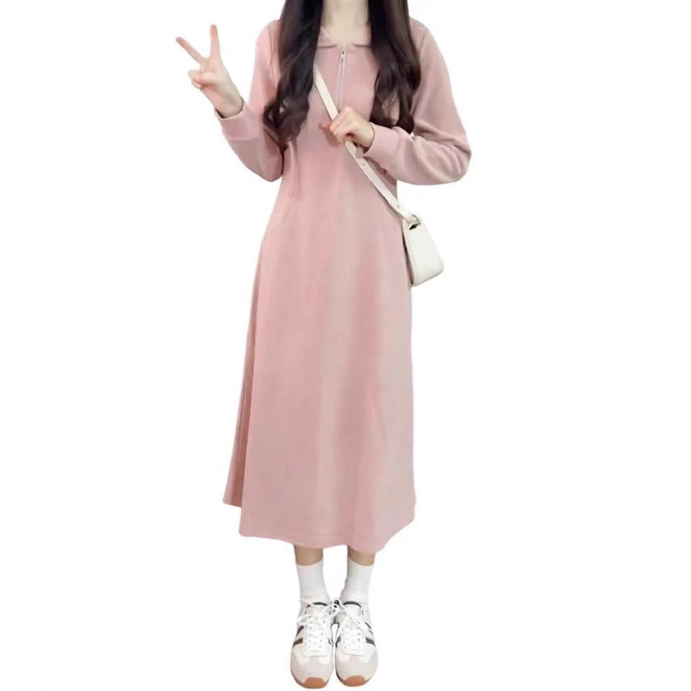 Pink Hooded Long Sleeve Dress for Women Elegant and Moderate Length, Fashionable Midi Dress - Image 5