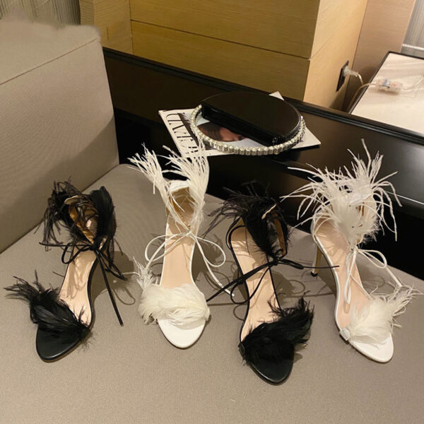 Feather Open Toe Strap High Heels