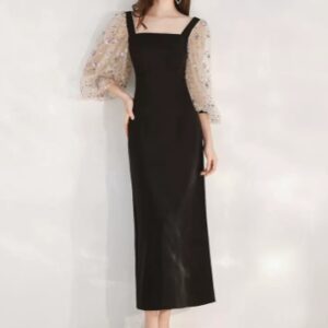 Luxury celebrity black banquet evening dress for formal party events