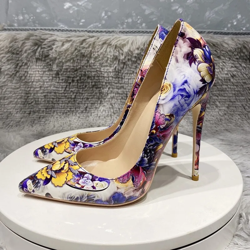 flowers-paiting-print-glossy-pointy-toe-stiletto-pumps-chic-designer-ladies-slip-on-high-heel