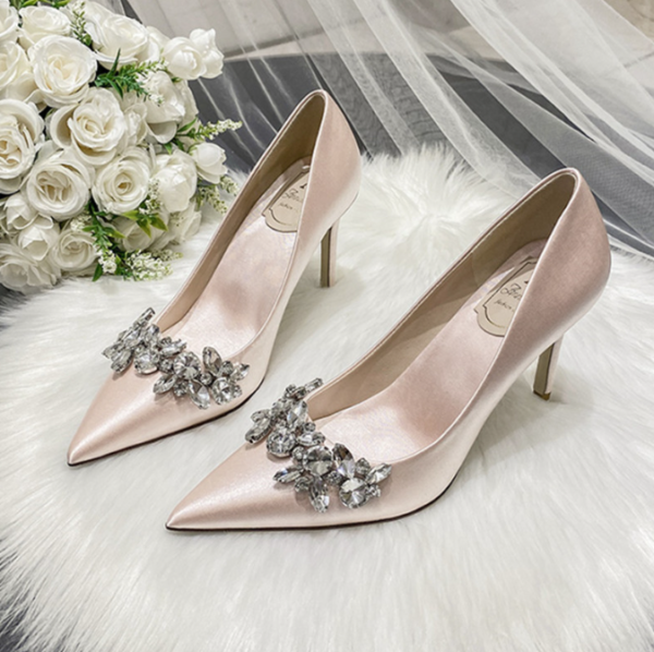 Crystal Bridal Shoes – Champagne Satin Bridesmaid Shoes