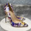 Flowers Paiting Print Glossy Pointy Toe Stiletto Pumps Chic Designer Ladies Slip On High Heel