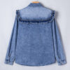 Dusk Blue Vintage Wash Denim Ruffle Detail Button Down Shirt