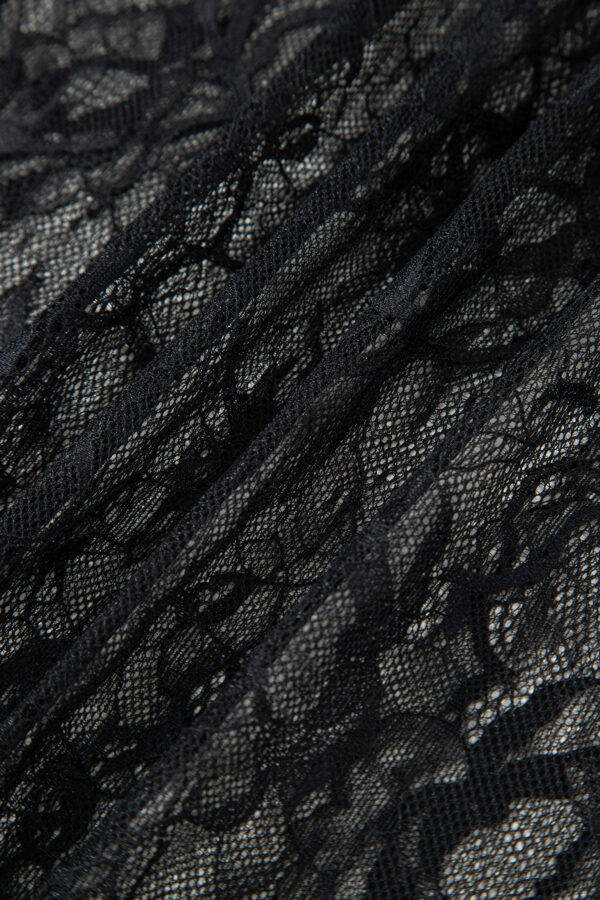 Black Solid Color Sleeveless Sheer Floral Lace Patchwork Long Dress