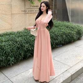 French Style Pure Seductive Pink Strapless Dress for Women, Autumn Winter Cardigan Matching Long Dress Set