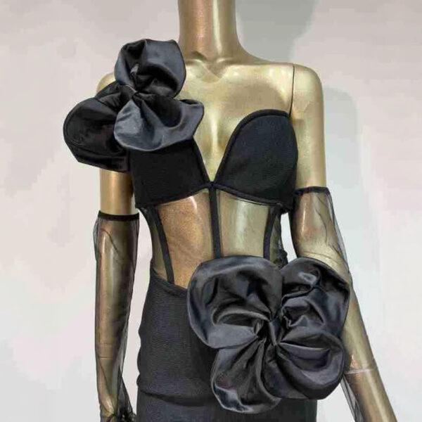 Luxury Black Bandage Skirt Dress with Gloves – Elegant Banquet & Party Formal Look