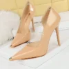 Leather High Heels Metal Pointed Women Pumps