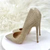 Plaid Glitter Gold Sequined Women Pointy Toe High Heels