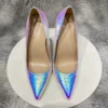 Shiny Silver Crocodile Effect Women Pointy Toe High Heel Shoes
