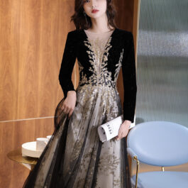 Black Moderator Long Sleeve Annual Party Dress