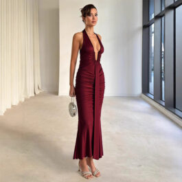 Sleeveless Long Pleated Mermaid Sexy Party Dress