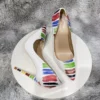 Colored Painted Women White Crocodile Effect Pointy Toe High Heel