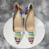 Colored Painted Women White Crocodile Effect Pointy Toe High Heel
