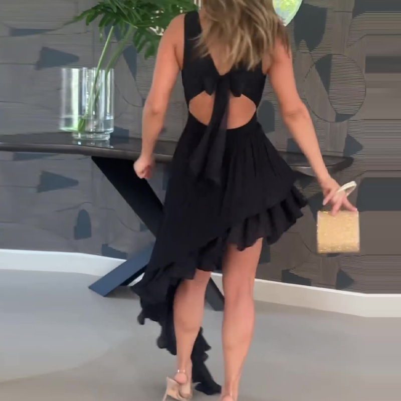 Luxury Low Cut Irregular Ruffled Sling Dress – Celebrity Designer Evening Wear - Image 3