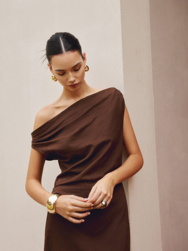 Luxury Asymmetric Shoulder Slim Fit Dress – Designer Evening Fashion