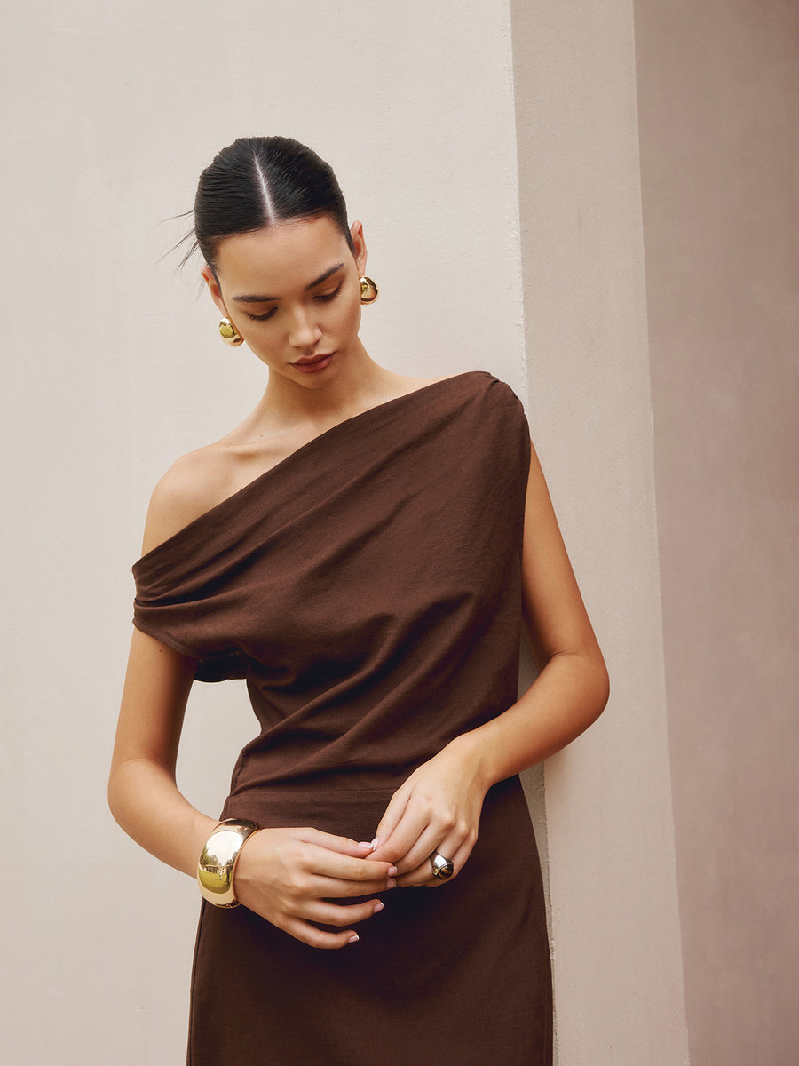 Luxury Asymmetric Shoulder Slim Fit Dress – Designer Evening Fashion - Image 3