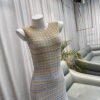 French Style Blue Gradient Mesh Sleeveless Slim Fit Vacation Knit Dress