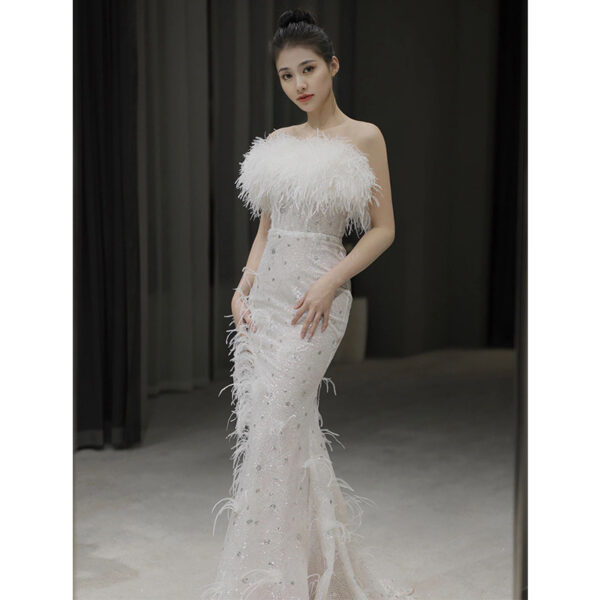 Feather Sleeveless Party Dress for Women