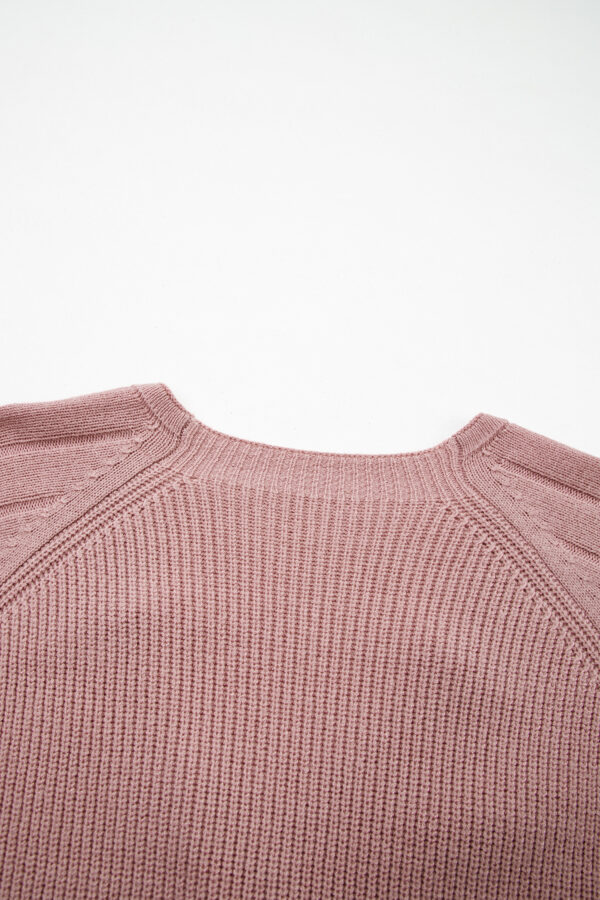 Light Pink Mixed Texture Knit Button V Neck Sweater Cardigan