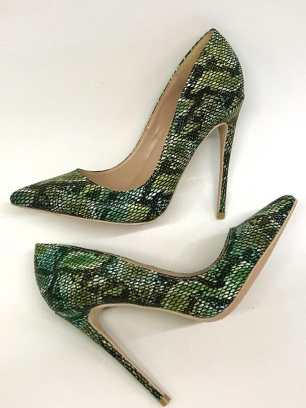 Green Python Pattern Embossed Stilettos High Heels
