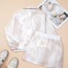 White Abstract Woodland Print Balloon Sleeve Pullover Drawstring Mini Skort Set